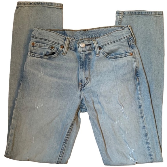 Levi’s 511 Slim Fit Light Wash Distressed Red Tab Mid-Rise Jeans Unisex 29W 32L - Picture 1 of 10